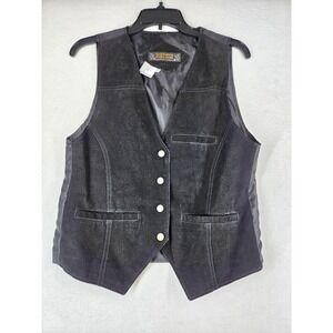 Dont Stop Classics Mens Black Suede Leather Vest Western Biker Snap Front Small